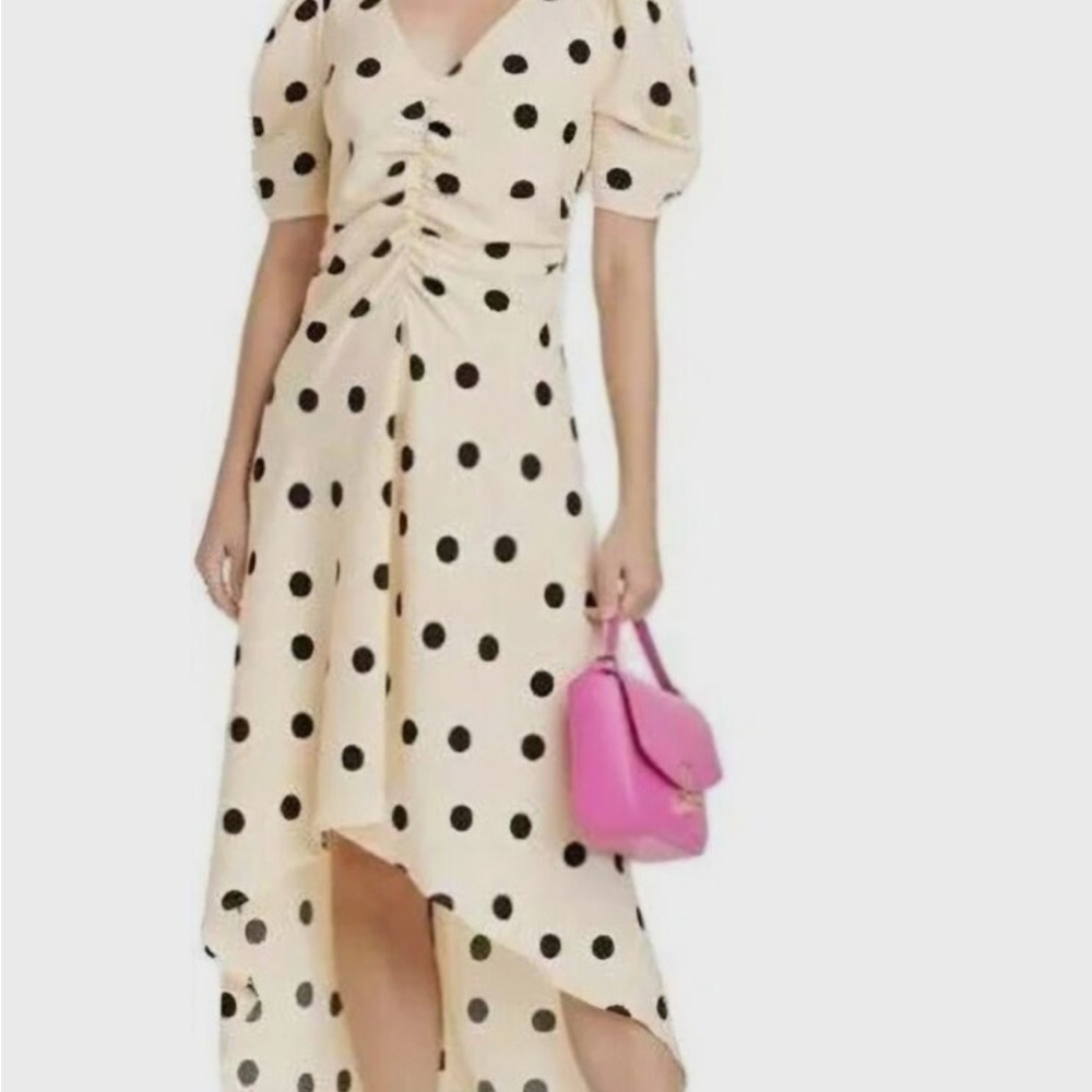 A New Day Black and Cream Asymmetrical A-line Dress with Puff Sleeves